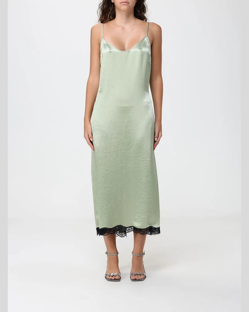 Twin-Set Midi-Slipkleid aus Satin mit V-Ausschnitt und Spitzen-Einsätzen Sage