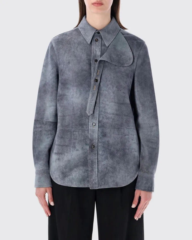 Bottega Veneta Langarmhemd aus Wildleder-Lammfell von Blau