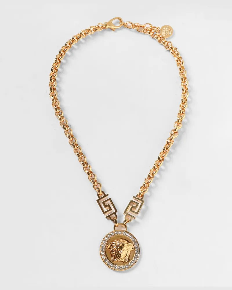 Versace Medusa Halskette aus Messing mit eingesetzten Strasssteinen Gold