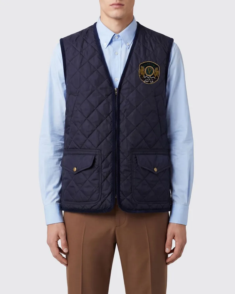 Valentino Garavani Gesteppte Nylonweste mit gesticktem Wappen Navy