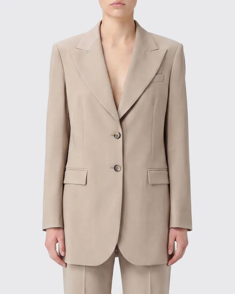 PT TORINO Einreihiger Wollblazer mit steigendem Revers Beige