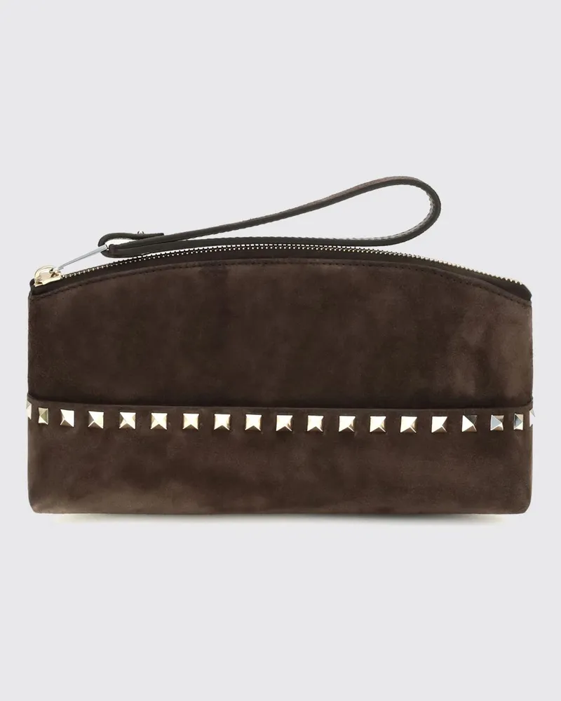 Valentino Garavani Rockstud Wildleder-Clutch mit Nieten und Handschlaufe Braun