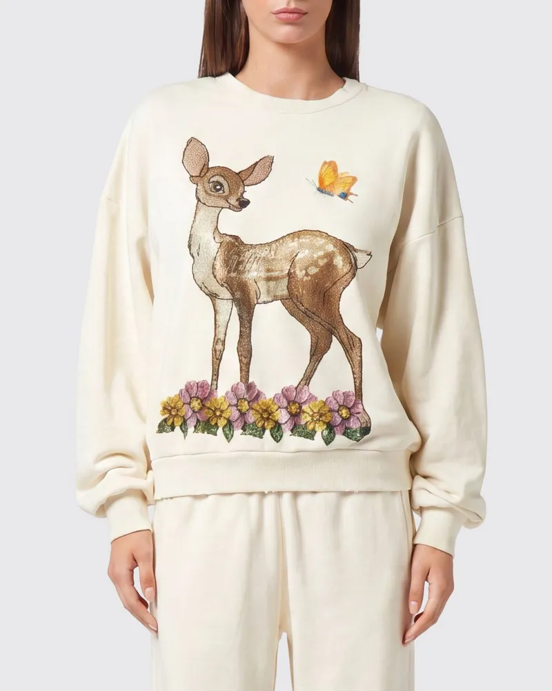 Philipp Plein Relaxed-Fit Rundhals-Sweatshirt aus Baumwolle mit Grafikprint und Strass Beige