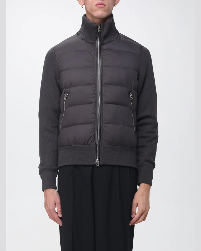 Tom Ford Slim-Fit-Jacke aus Wolle und Nylon mit gesteppten Partien und Stehkragen Grau
