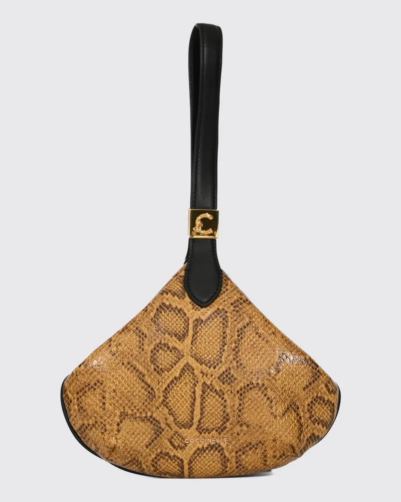Coccinelle Mini-Handtasche aus Leder mit Python-Print und Handschlaufe Honey