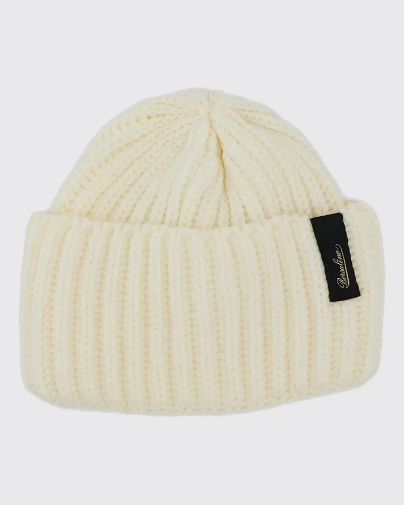 Borsalino Beanie-Mütze aus Schurwolle mit Umschlag und Logo Weiß