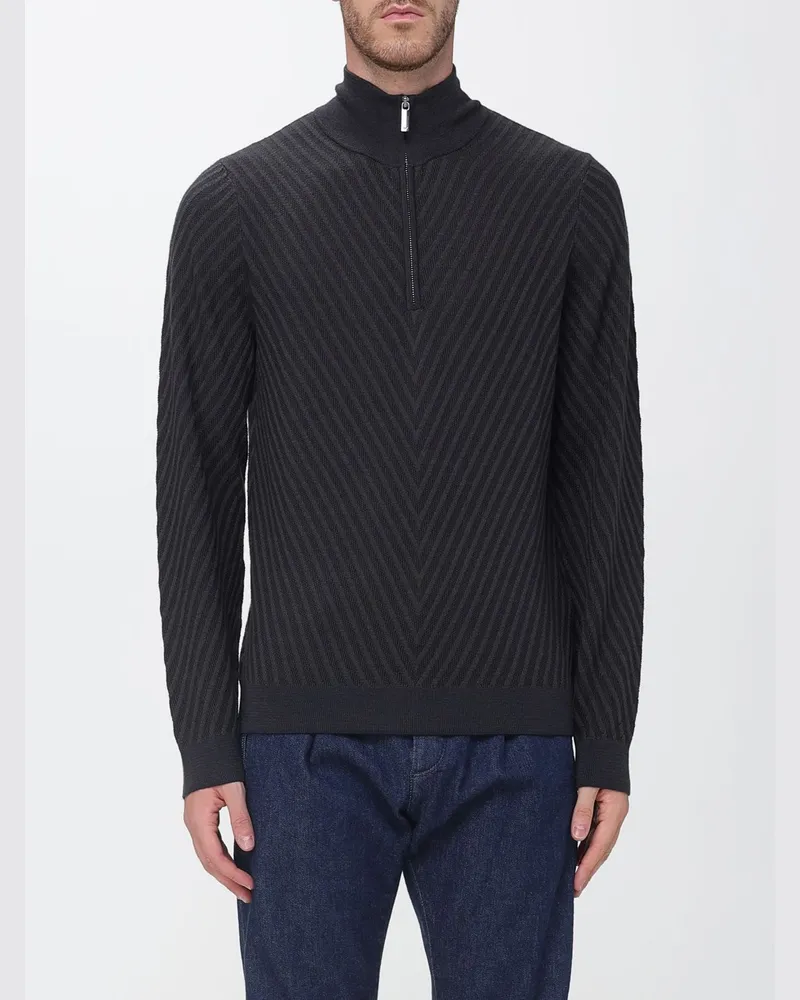 Emporio Armani Slim Fit Rollkragenpullover aus Schurwolle mit Chevron-Muster Navy