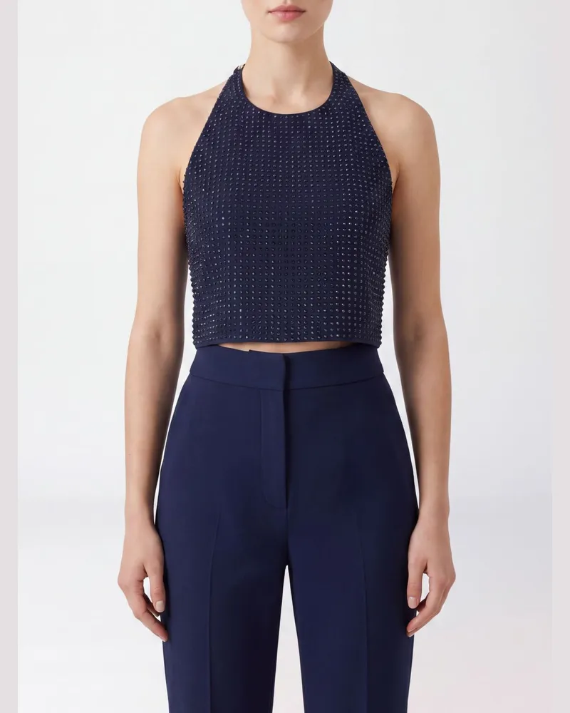 Pinko Cropped Neckholder-Top aus Crêpe mit Strassverzierung Blau