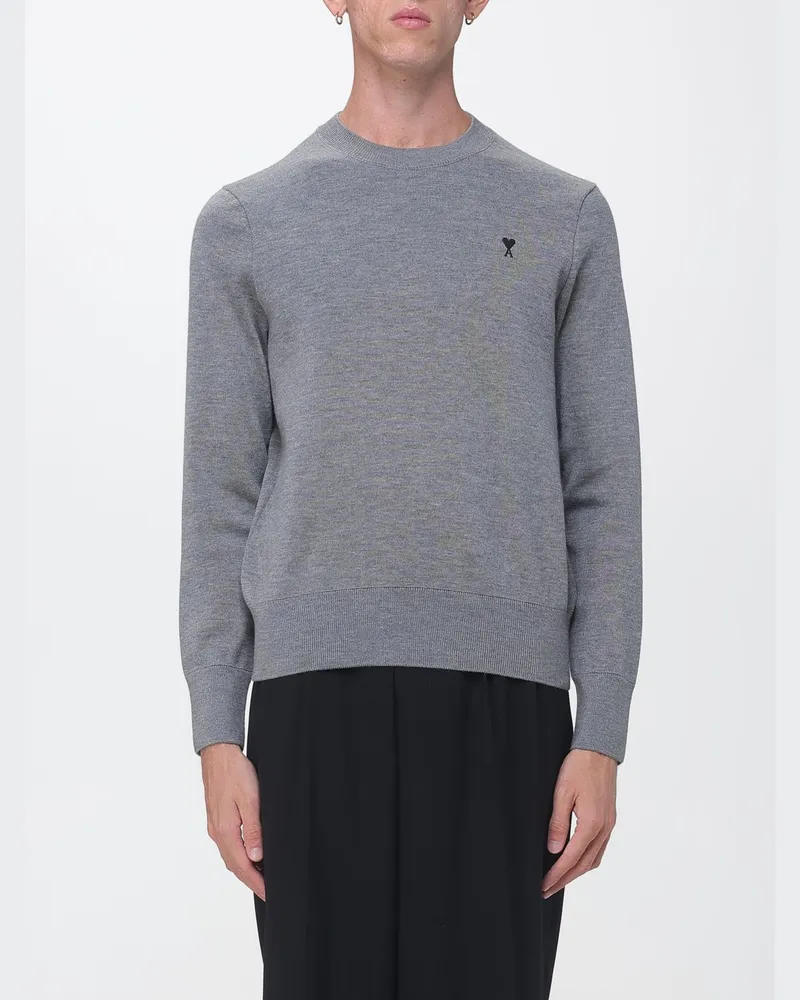 AMI Paris Wollpullover mit Rundhalsausschnitt und Ami de Coeur-Logostickerei Grau