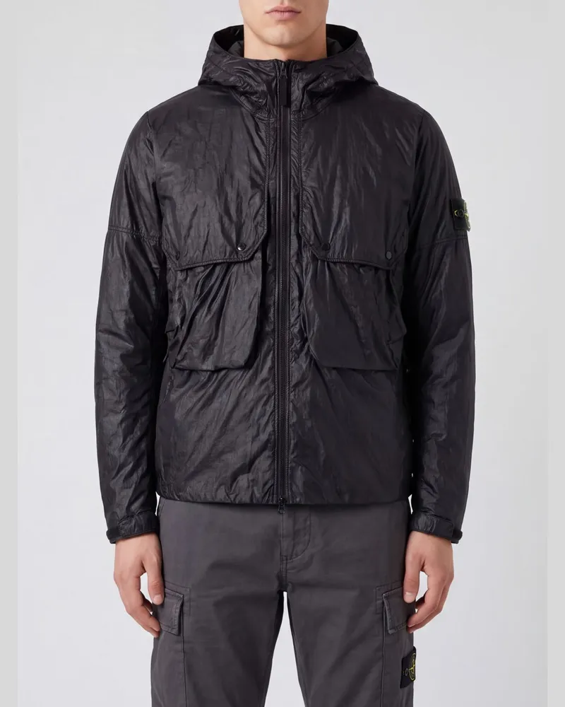 Stone Island Windbreaker aus Funktionsstoff mit Kapuze und Kompass-Logo Schwarz
