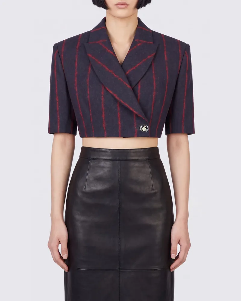 Vivienne Westwood Cropped Doppelreiher-Blazer von aus Schurwolle mit kurzen Ärmeln Grau
