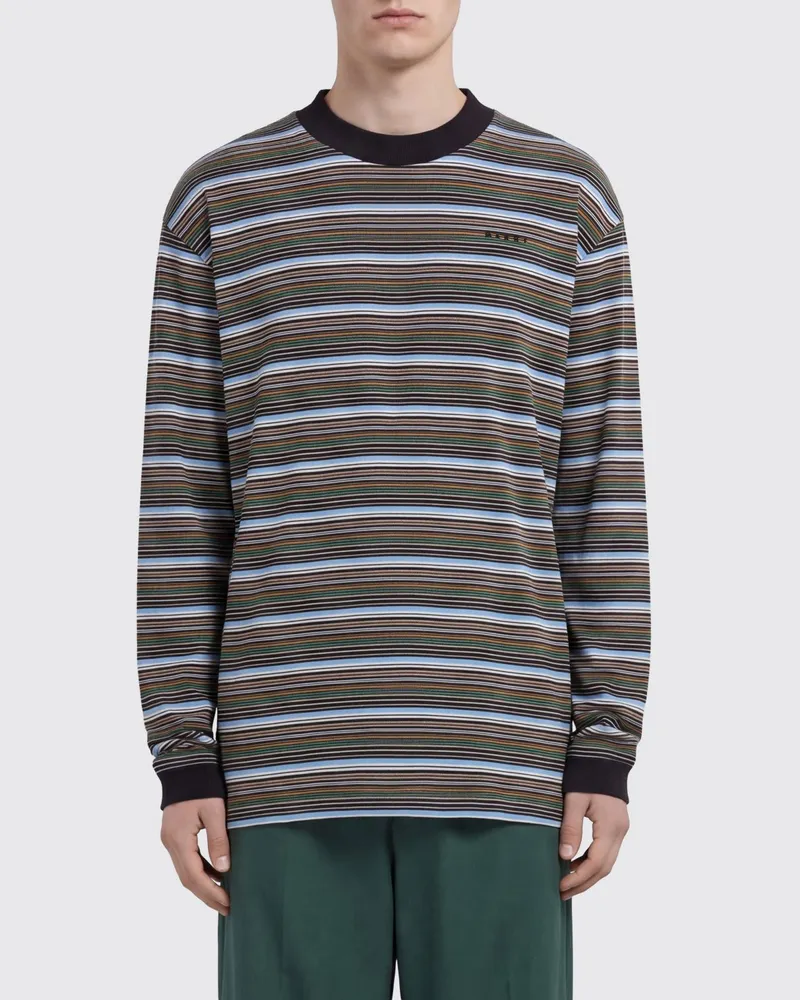 Marni Langärmeliges T-Shirt aus Baumwolle mit bunten Streifen Bunt