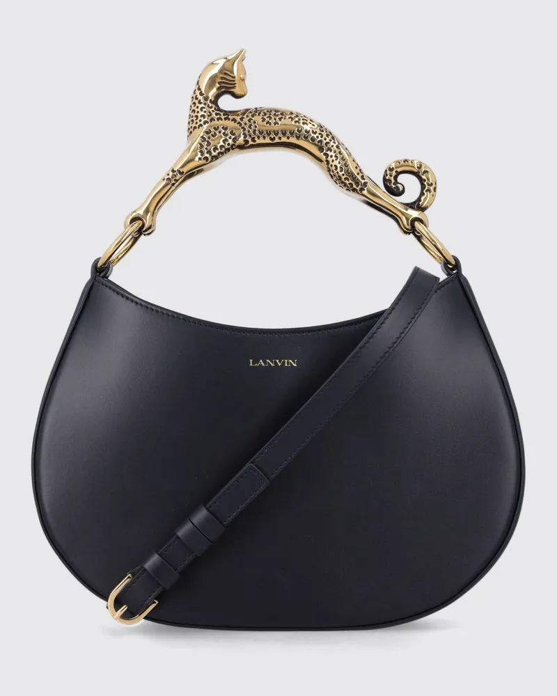 Lanvin Kleine Hobo Cat Tasche aus Glattleder mit skulpturalem Griff Schwarz