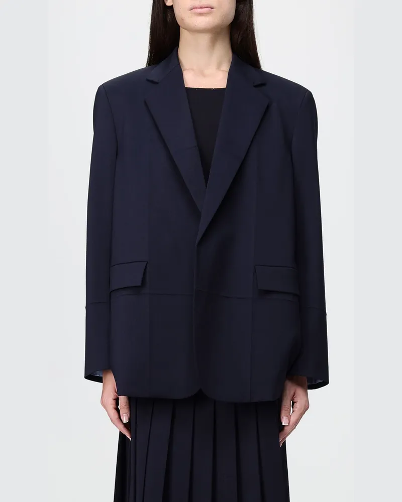 N° 21 Einreihiger Wollmisch-Blazer in Relaxed Fit mit gepolsterten Schultern Blau