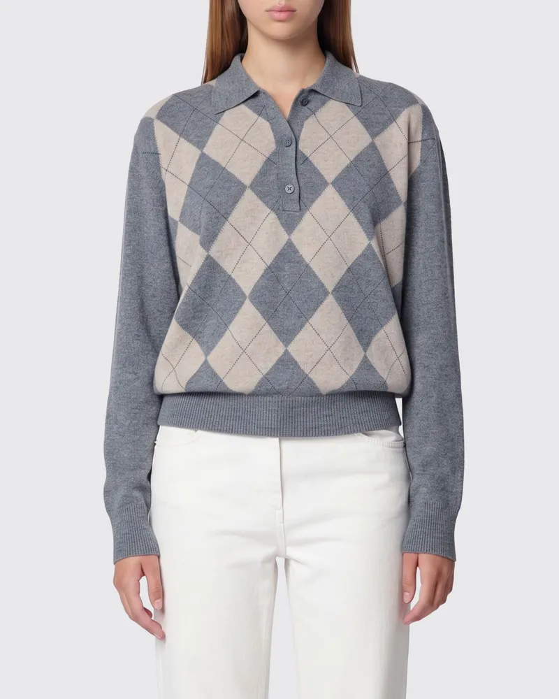 Róhe Langärmeliges Strickpolo mit Argyle-Muster aus Woll- und Seidenmischung Grau