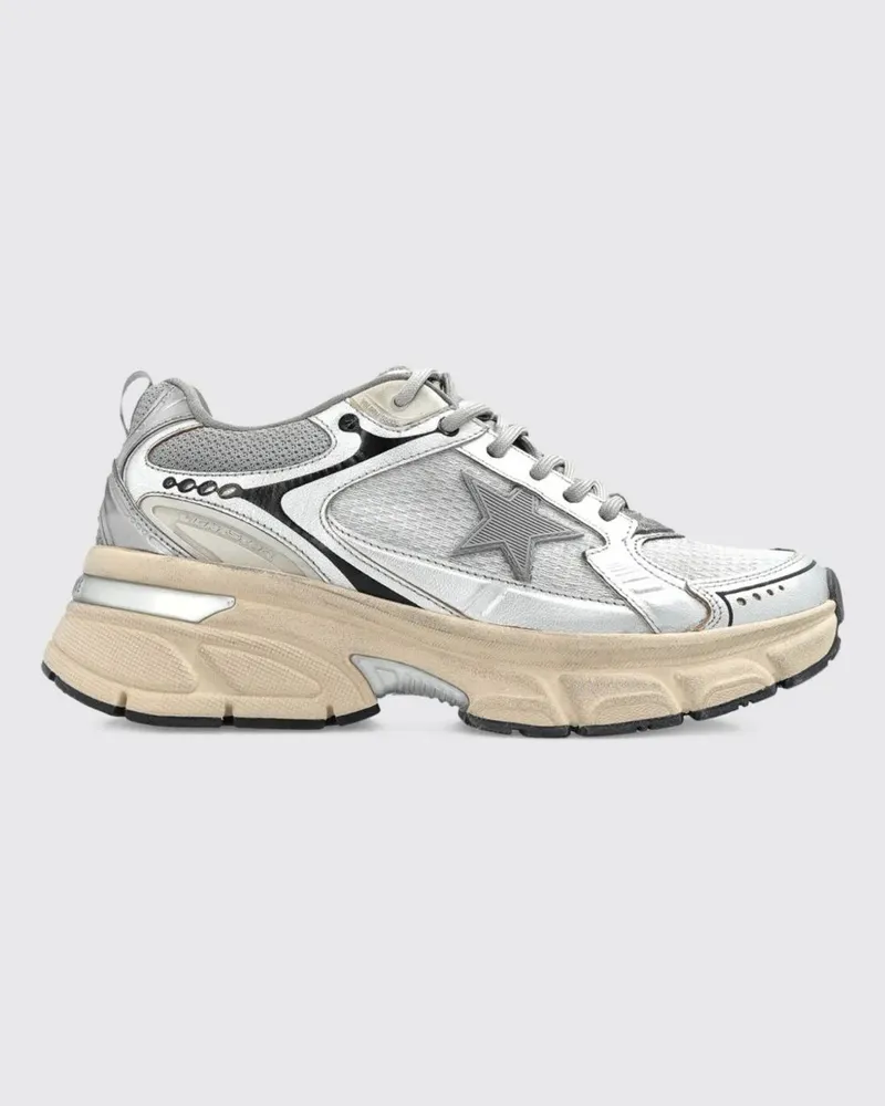 Golden Goose Lightstar Low-Top-Sneaker aus laminiertem Nappaleder mit Used-Effekt Grau