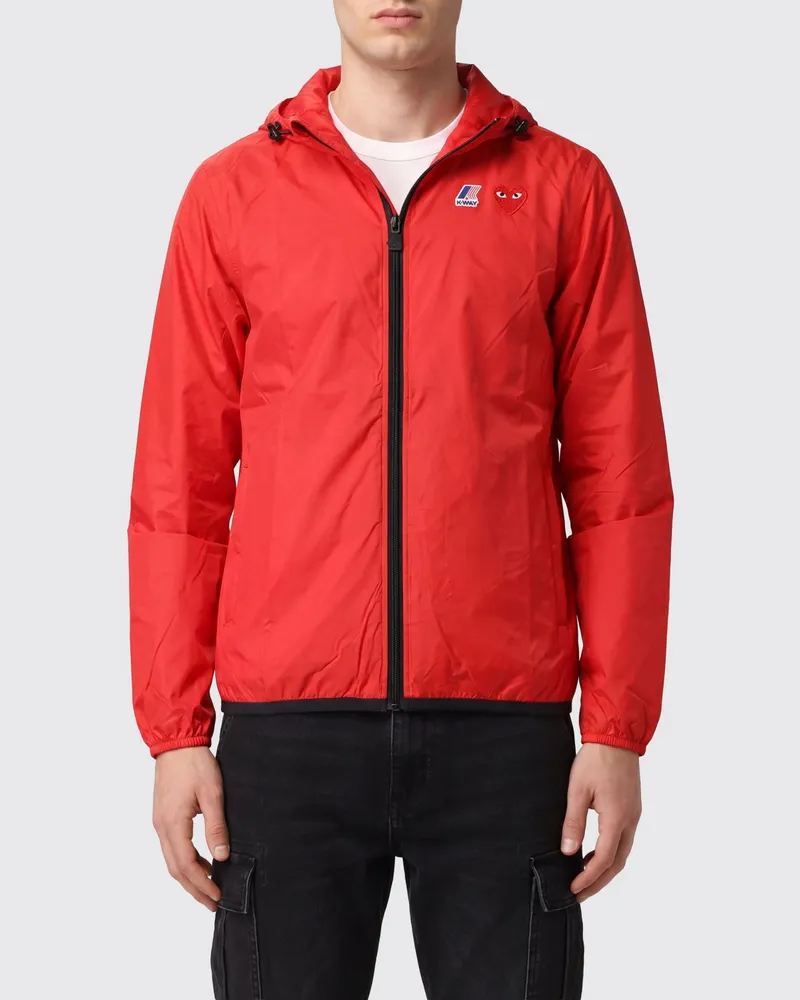 Comme des Garçons Kapuzen-Windjacke x K-Way mit Kontrastlogo Rot