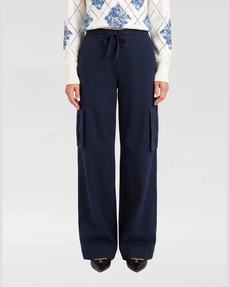 Twin-Set Cargohose aus Baumwoll-Leinen-Mischung Blau