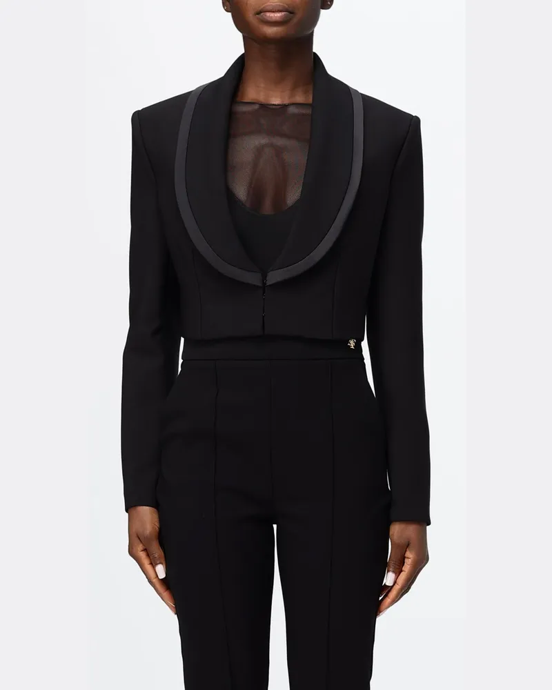 Elisabetta Franchi Kurzer Crêpe-Blazer mit Schalkragen Schwarz