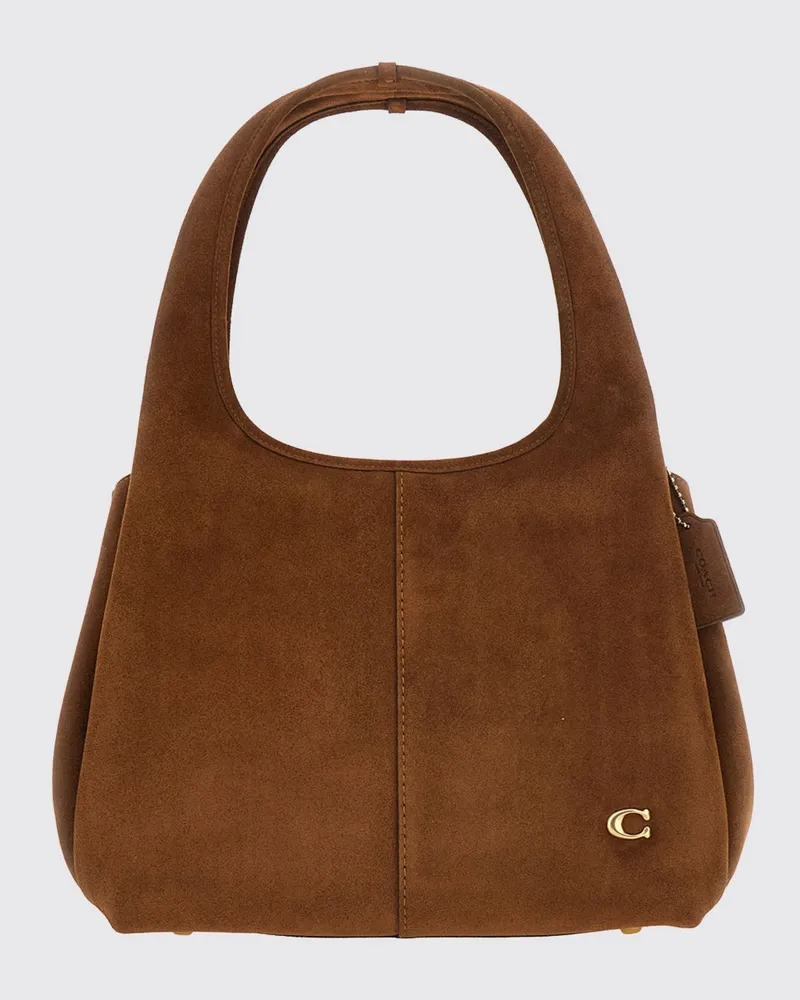 Coach Lana Schultertasche aus Leder und Wildleder mit Monogramm und doppeltem Henkel Braun