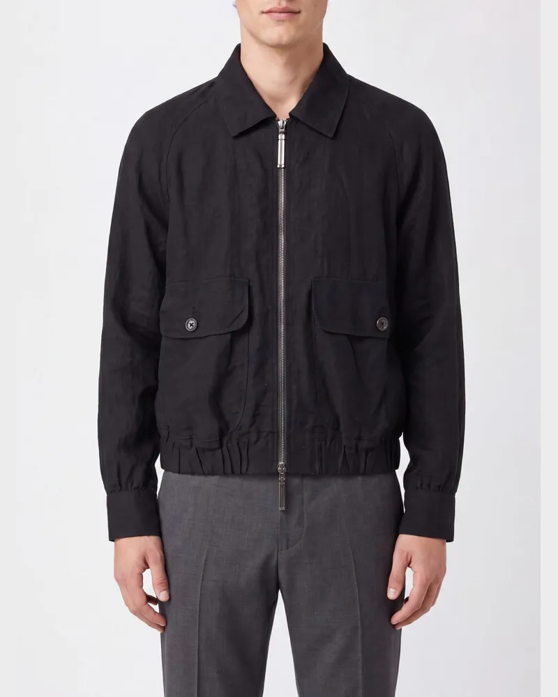 Ziggy Chen Bomberjacke im Hemden-Stil von aus reinem Leinen mit Reißverschluss und aufgesetzten Taschen Schwarz
