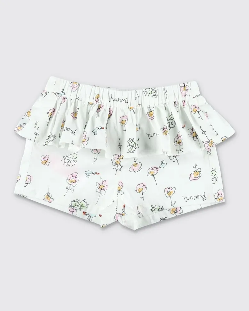 Marni Baumwollshorts für Mädchen mit Grafikdruck und elastischem Bund Weiß