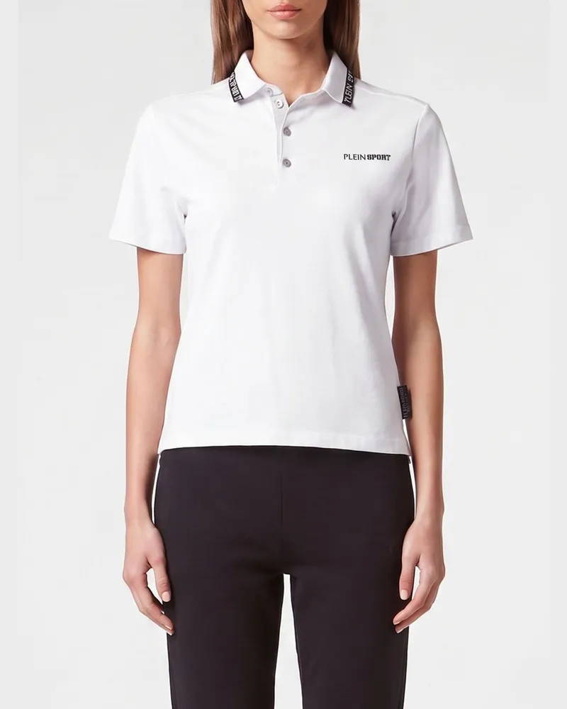 Philipp Plein Slim Fit Kurzarm-Polohemd von aus Jersey mit gedrucktem Logo Weiß