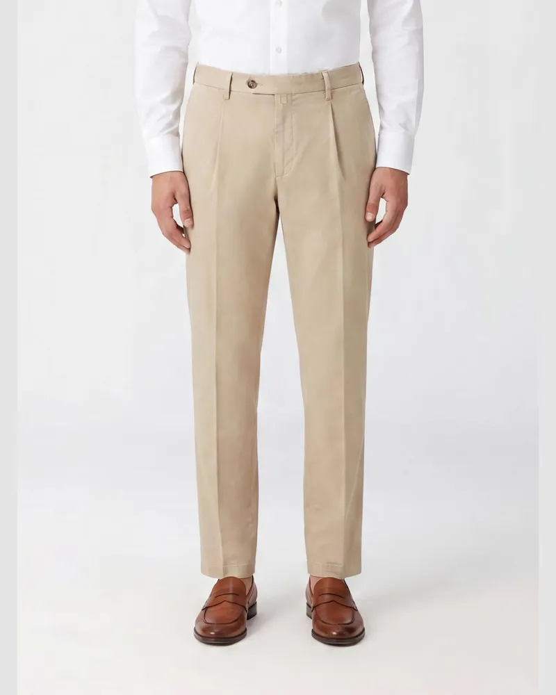 Briglia 1949 Slim-Fit Anzughose aus Baumwoll-Leinen-Mischung mit schrägen Taschen Nude