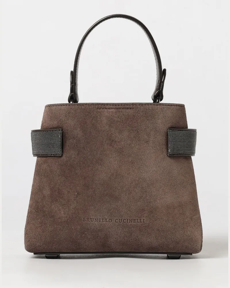 Brunello Cucinelli Kleine Wildleder-Handtasche von mit Monili-Verzierung Braun