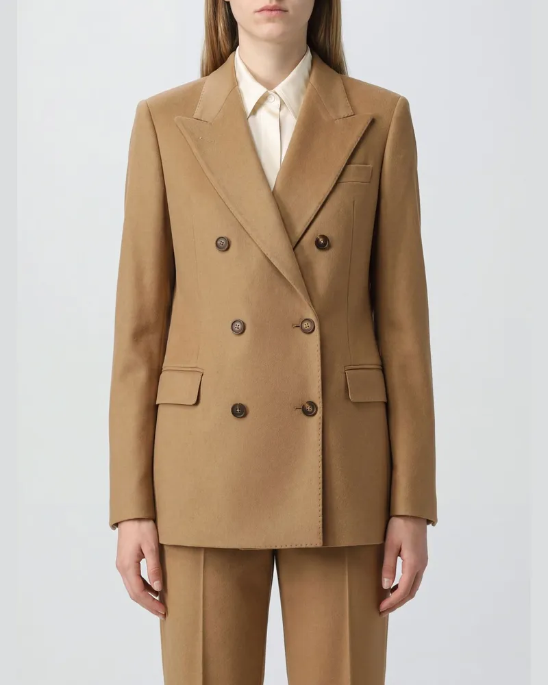 Tagliatore Slim-Fit-Zweireiher-Blazer aus reinem beigem Kaschmir mit steigendem Revers Beige