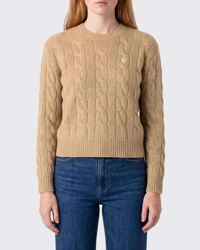 Ralph Lauren Wollpullover mit Zopfmuster und gesticktem Pony-Logo Braun