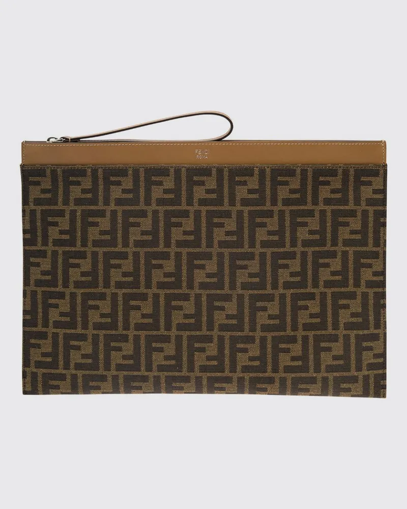 Fendi Dokumentenhalter aus FF-Jacquard-Gewebe mit Kalbslederdetails Braun