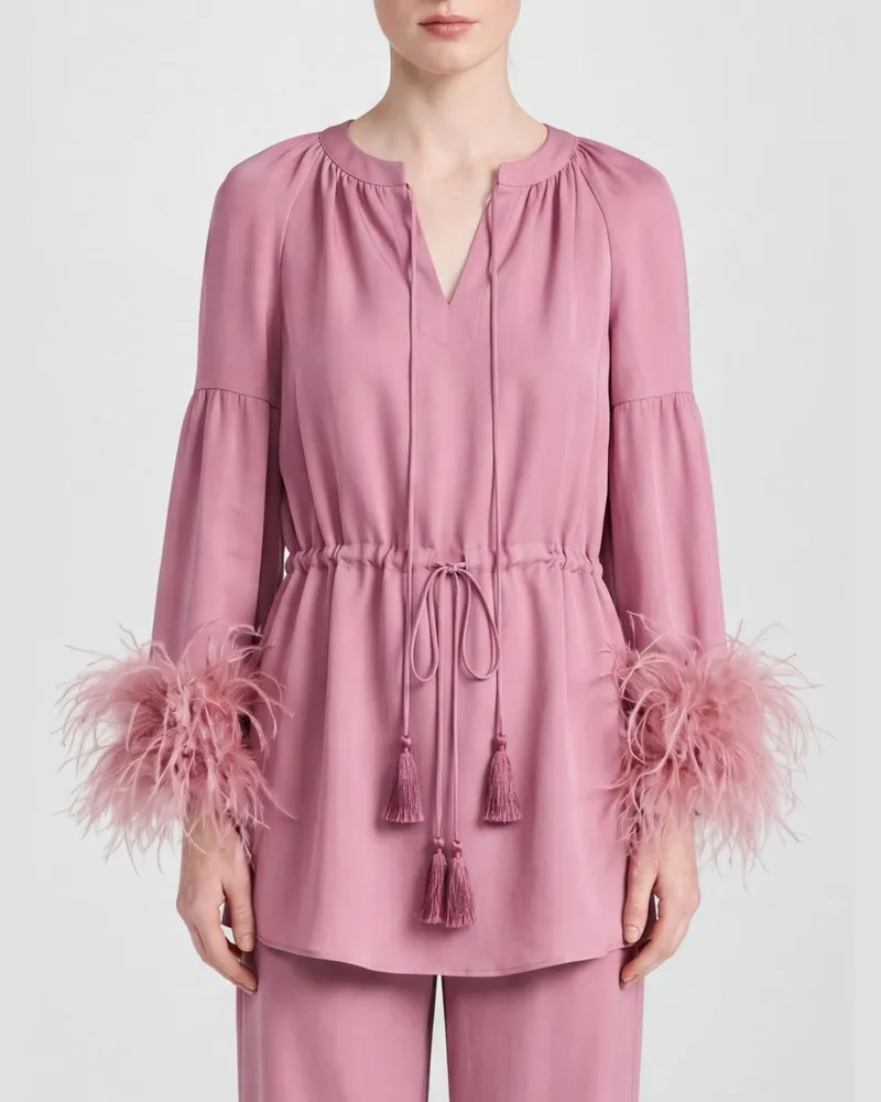 Valentino Garavani Seidenbluse mit Federn Sand