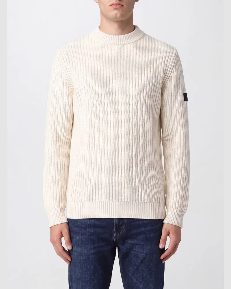 Barbour Gerippter Pullover mit Rundhalsausschnitt aus Woll- und Baumwollmischung Weiß