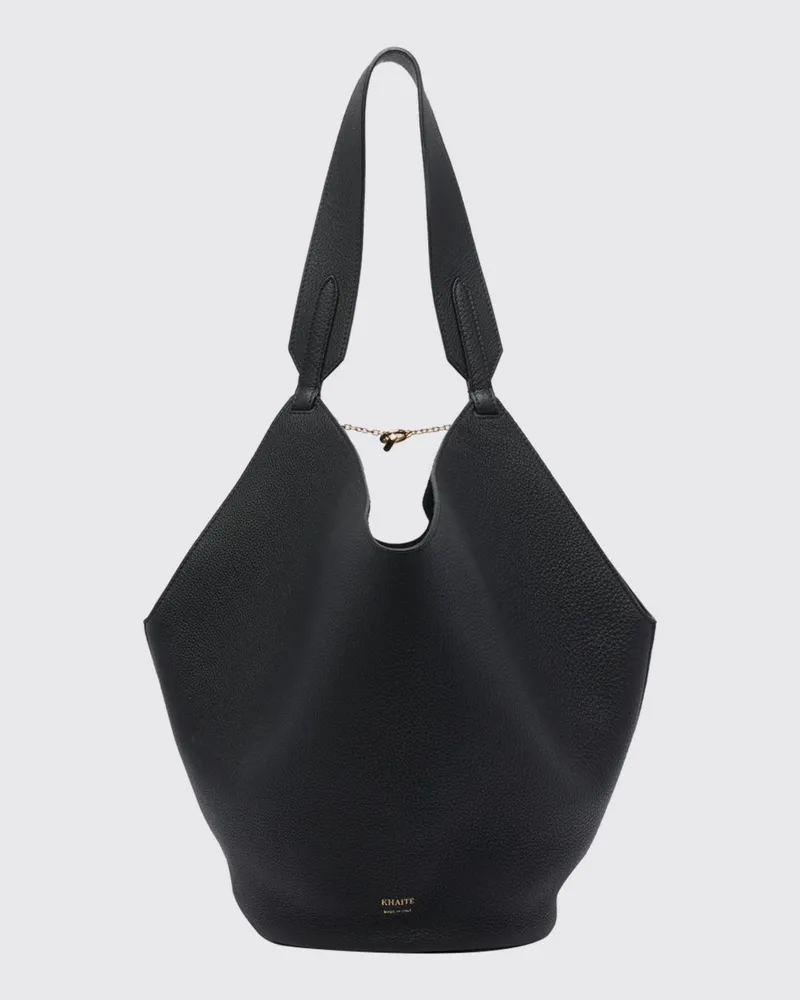 KHAITE Kleine Lotus Schultertasche aus Kalbsleder in Rautenform Schwarz