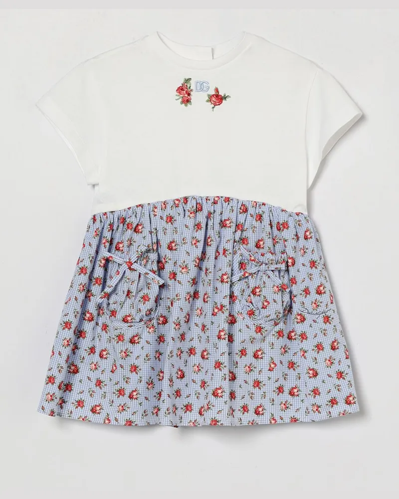 Dolce & Gabbana DOLCE  GABBANA Dolce & Gabbana Kleid aus Baumwolle mit Blumen- und Vichy-Muster für Mädchen Weiß