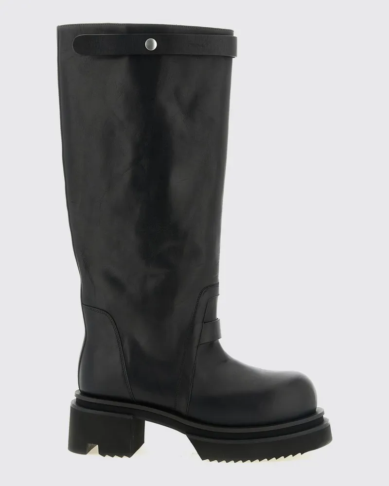 Rick Owens Kniehohe Biker-Stiefel aus Kalbsleder mit Profilsohle Schwarz