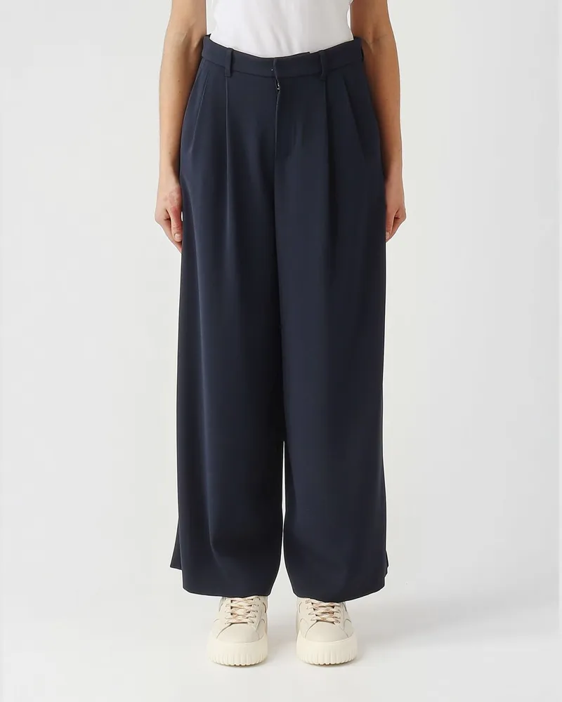 Max Mara Crêpe-Hose mit weitem Bein Max Mara Navy