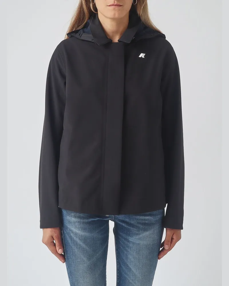 K-Way Wasserdichte Nylonjacke Bleizou mit Kapuze und Kontrastlogo Schwarz