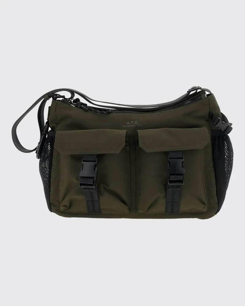 A.P.C. Utility-Schultertasche aus Nylon mit verstellbarem Riemen und Karabinerhaken Kaki