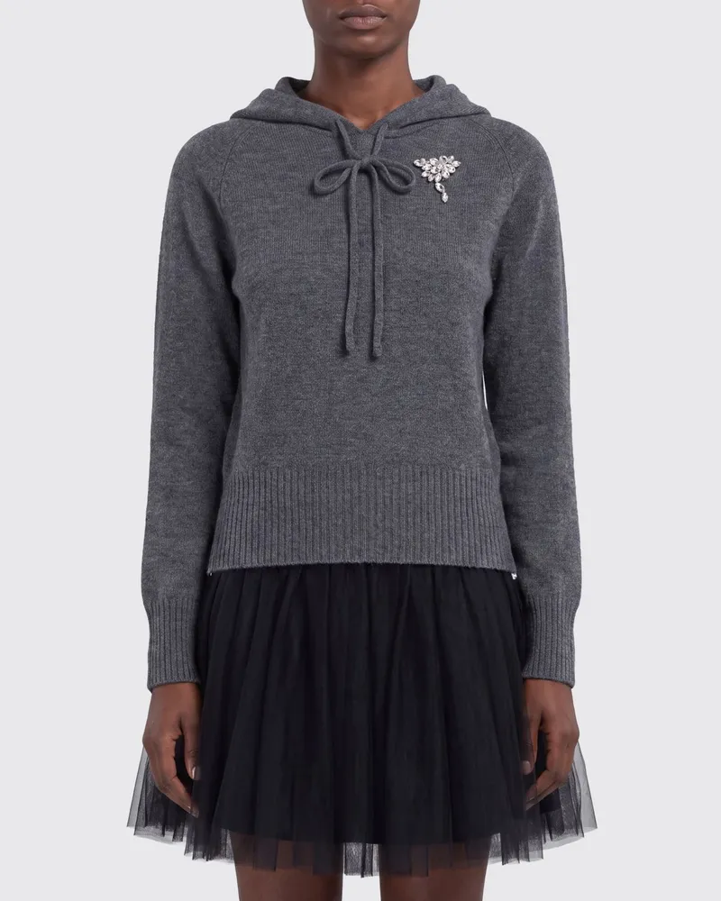 Simone Rocha Strick-Hoodie von aus reinem Kaschmir mit Strasssteinen Grau