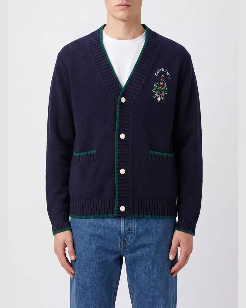 Casablanca Paris Cardigan aus Wolle und Kaschmir mit Wappen und Kontrastbesatz Schwarz
