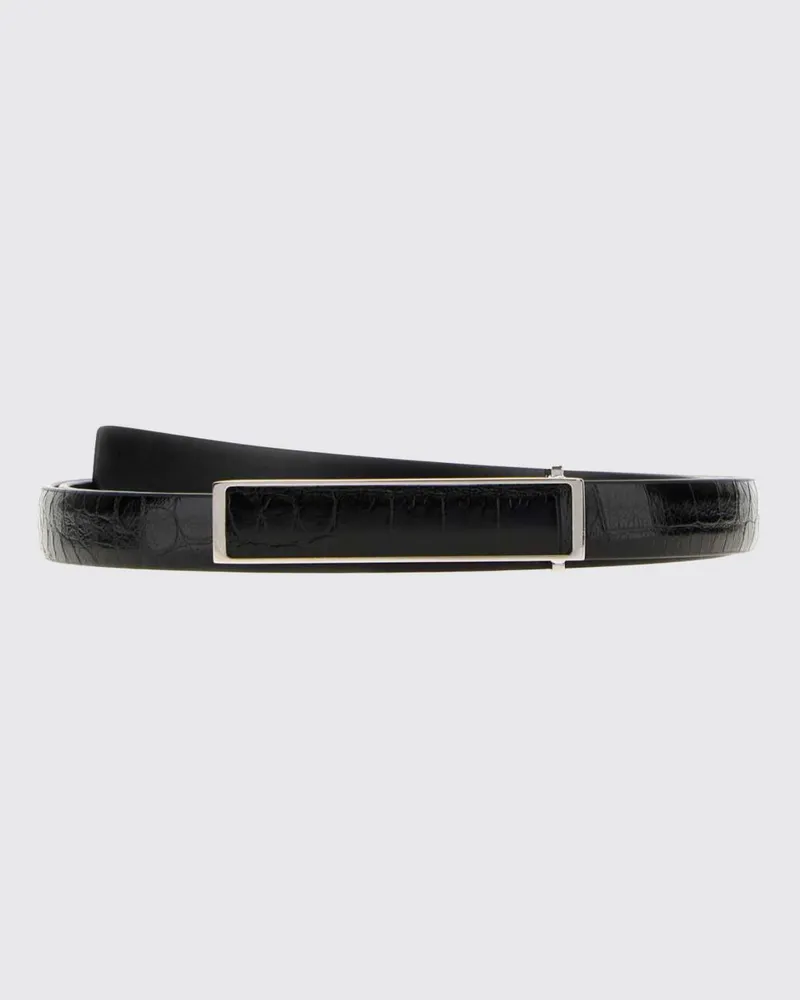 Tom Ford Wendegürtel aus Leder mit Kroko-Effekt und Logoplatte Schwarz