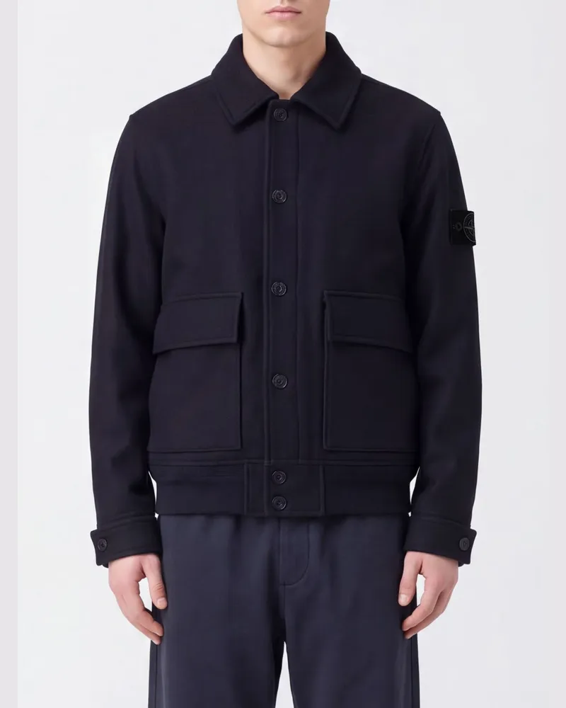 Stone Island Mantel Ghost aus Wollflanell mit PrimaLoft®-Wattierung Navy