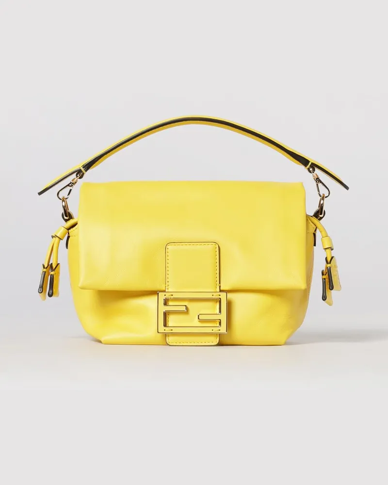 Fendi Mini Mamma Baguette Tasche aus Nappaleder Gelb