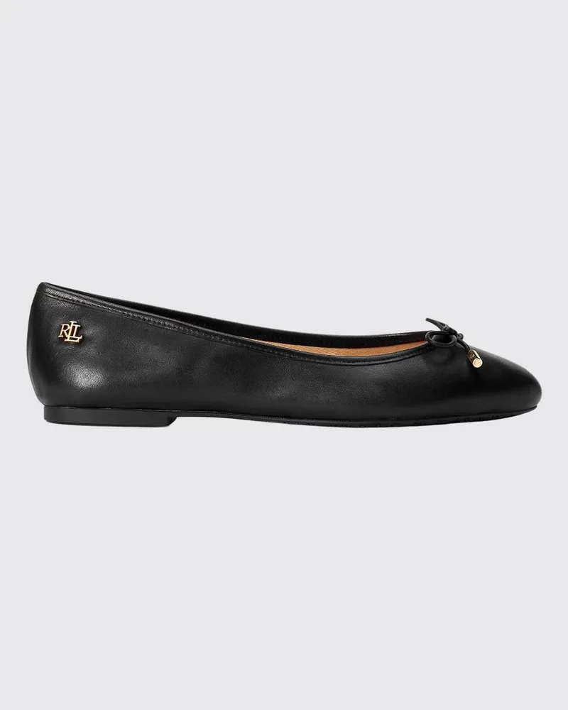 Ralph Lauren Jayna Ballerinas aus Leder mit runder Kappe und Schleife Schwarz