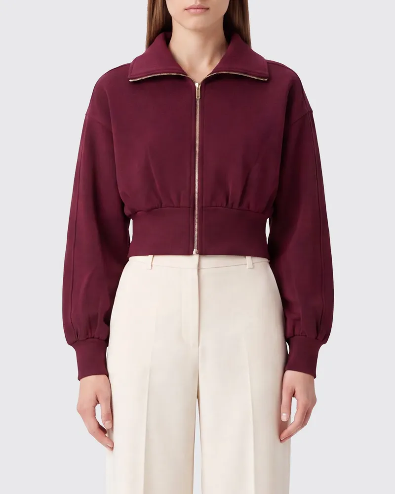 Twin-Set Cropped-Sweatshirt aus Viskose-Jersey mit Reißverschluss und überschnittenen Schultern Burgunderrot