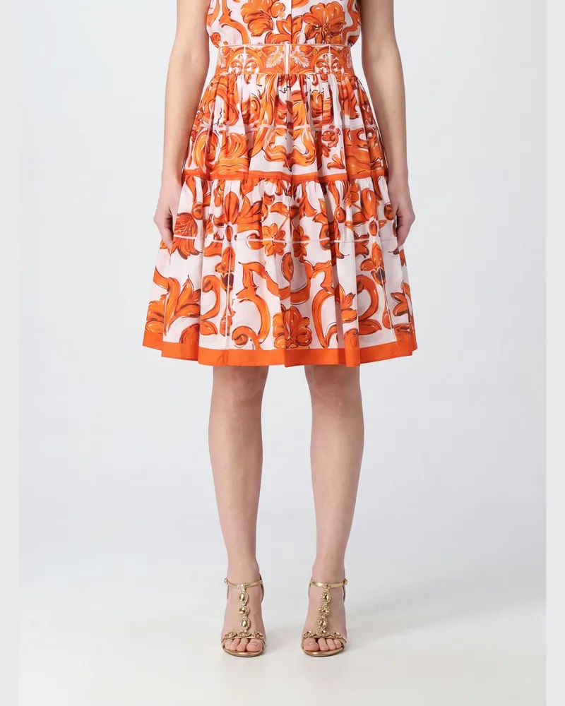 Dolce & Gabbana DOLCE  GABBANA Ausgestellter High-Waist-Minirock Dolce & Gabbana aus Baumwolle mit Majolika-Print Bunt
