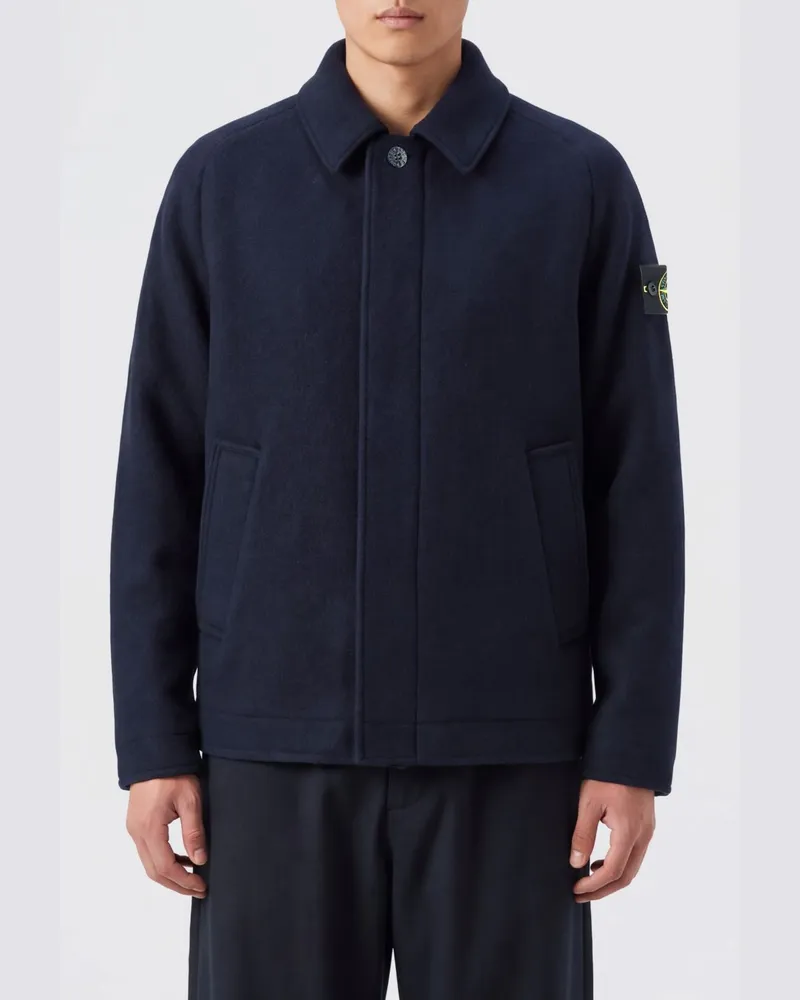 Stone Island Einreihiger Kurzmantel von aus Wolltuch mit verdeckter Knopfleiste Navy