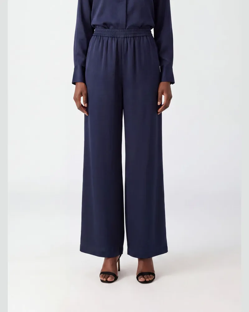 Max Mara Hoch taillierte Volontà Seiden-Palazzohose mit elastischem Bund Navy